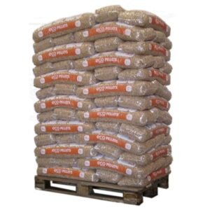 Hochwertige WOODSTOCK-Holzpalette mit 78 Säcken à 15 kg